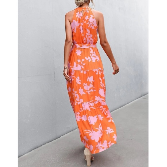 Accessories Boho Pink Floral Print Belted Halter Maxi Dress Poshmark